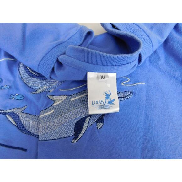 Acapulco Women T Shirt XL Blue Embroidered Dolphins Short Sleeve Lolas - Picture 5 of 6